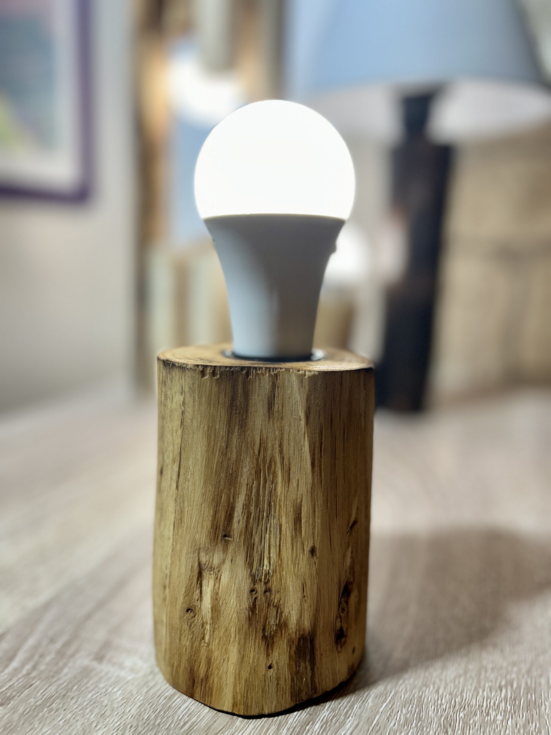 Luminaire nomade en rondin de bois naturel