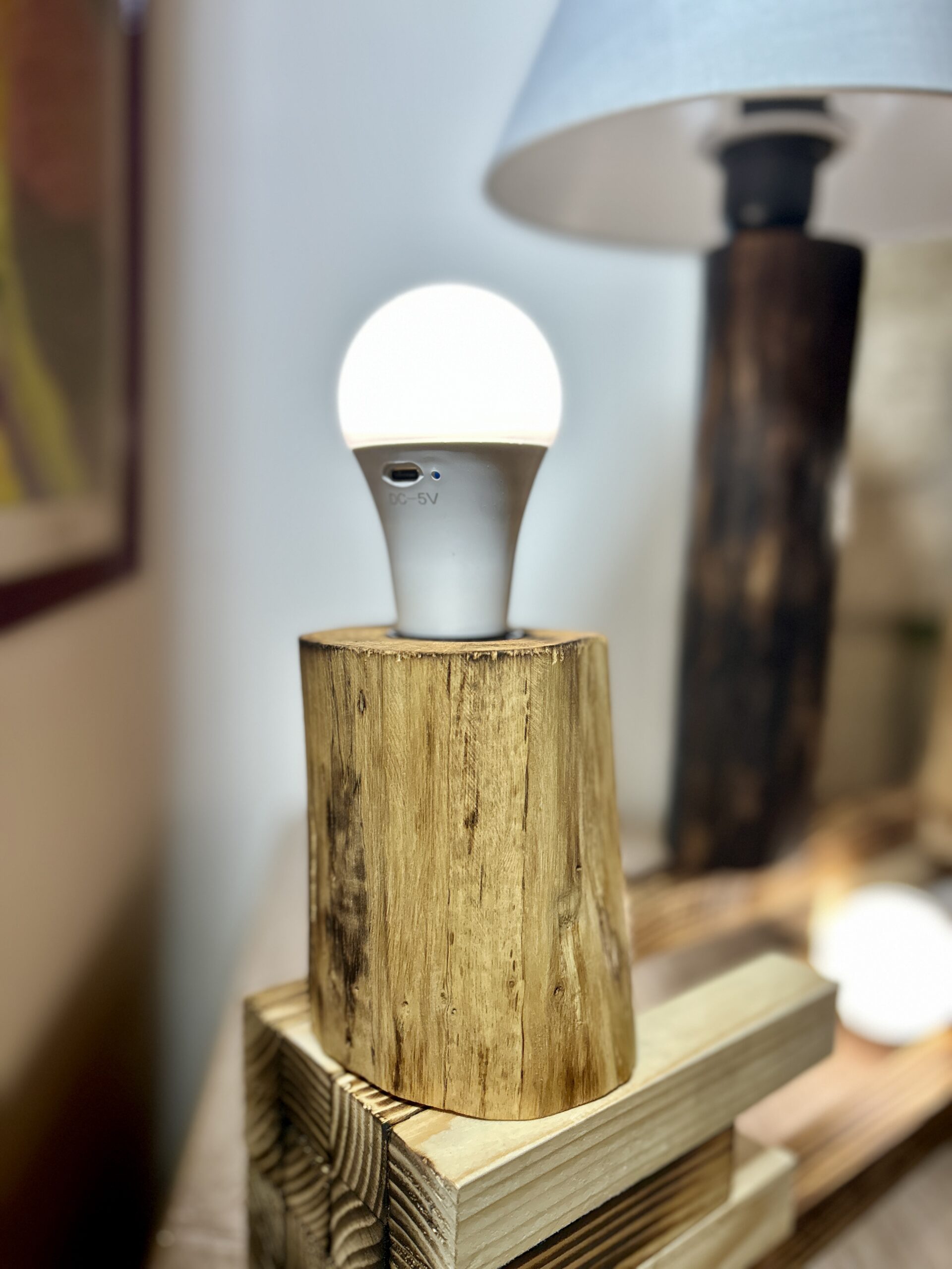 Luminaire nomade en rondin de bois naturel – Image 2